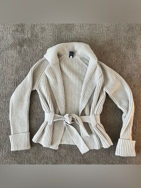 Vintage Y2K 100% cotton ribbed Tie-Waist Sweater Cardigan - Cream
